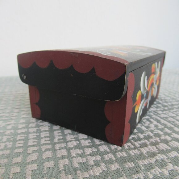 VTG Norwegian Rosemaling Wooden Trinket Box Hand Painted Folk Art - Picture 9 of 9